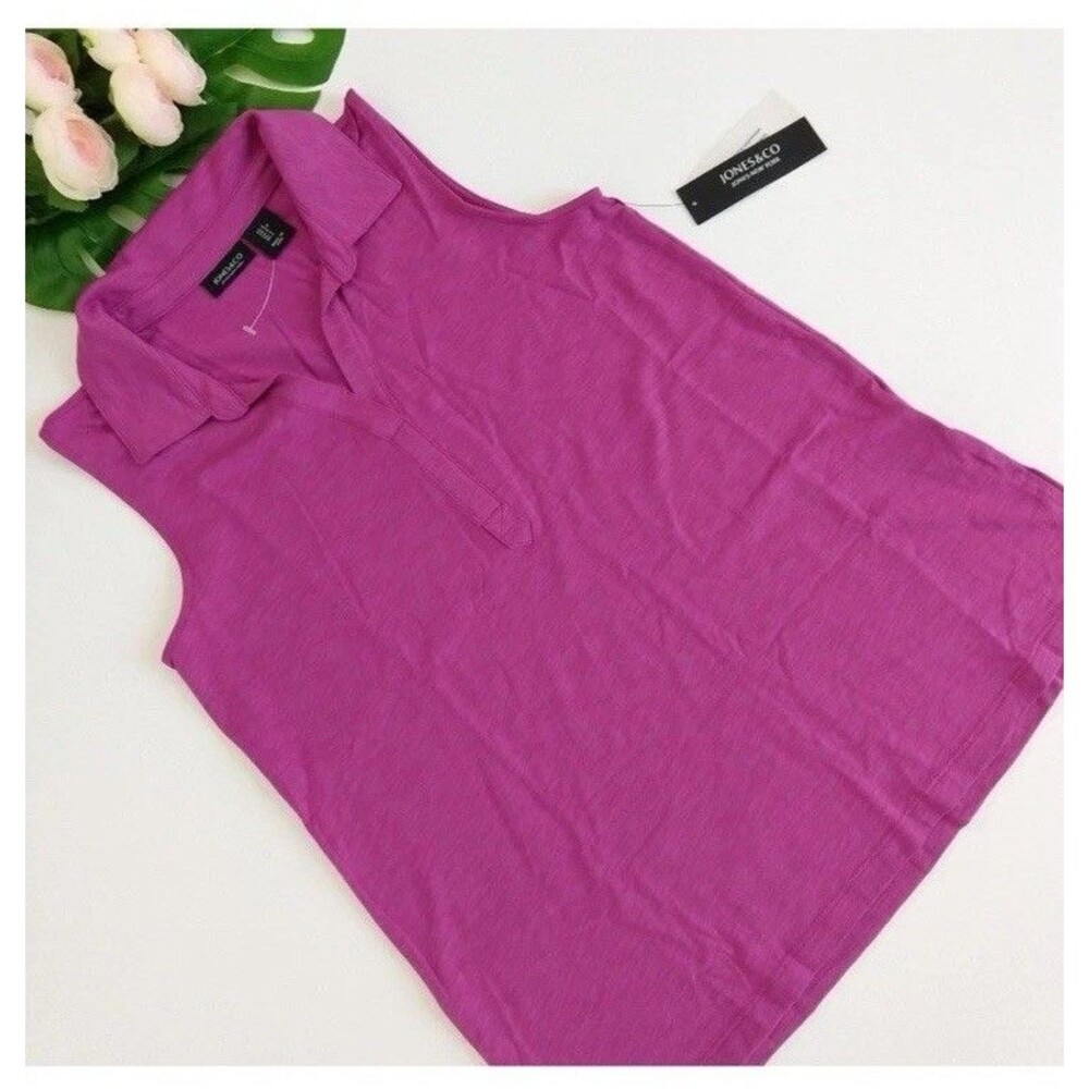Jones New York Womens Sleeveless Polo Shirt S Magenta Pink Modal Blend Tank Top